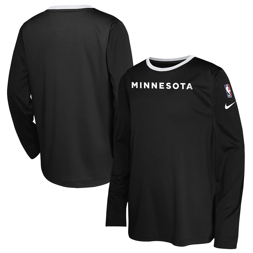 T-shirt de tir à manches longues Nike noir pour jeunes Minnesota Timberwolves 2024/25 City Edition Pregame Performance