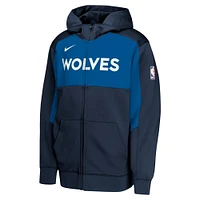 Sweat à capuche entièrement zippé Nike bleu marine/bleu Minnesota Timberwolves Authentic On-Court Showtime Performance pour jeune