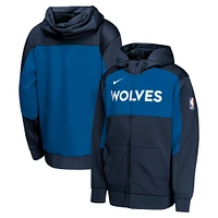 Sweat à capuche entièrement zippé Nike bleu marine/bleu Minnesota Timberwolves Authentic On-Court Showtime Performance pour jeune