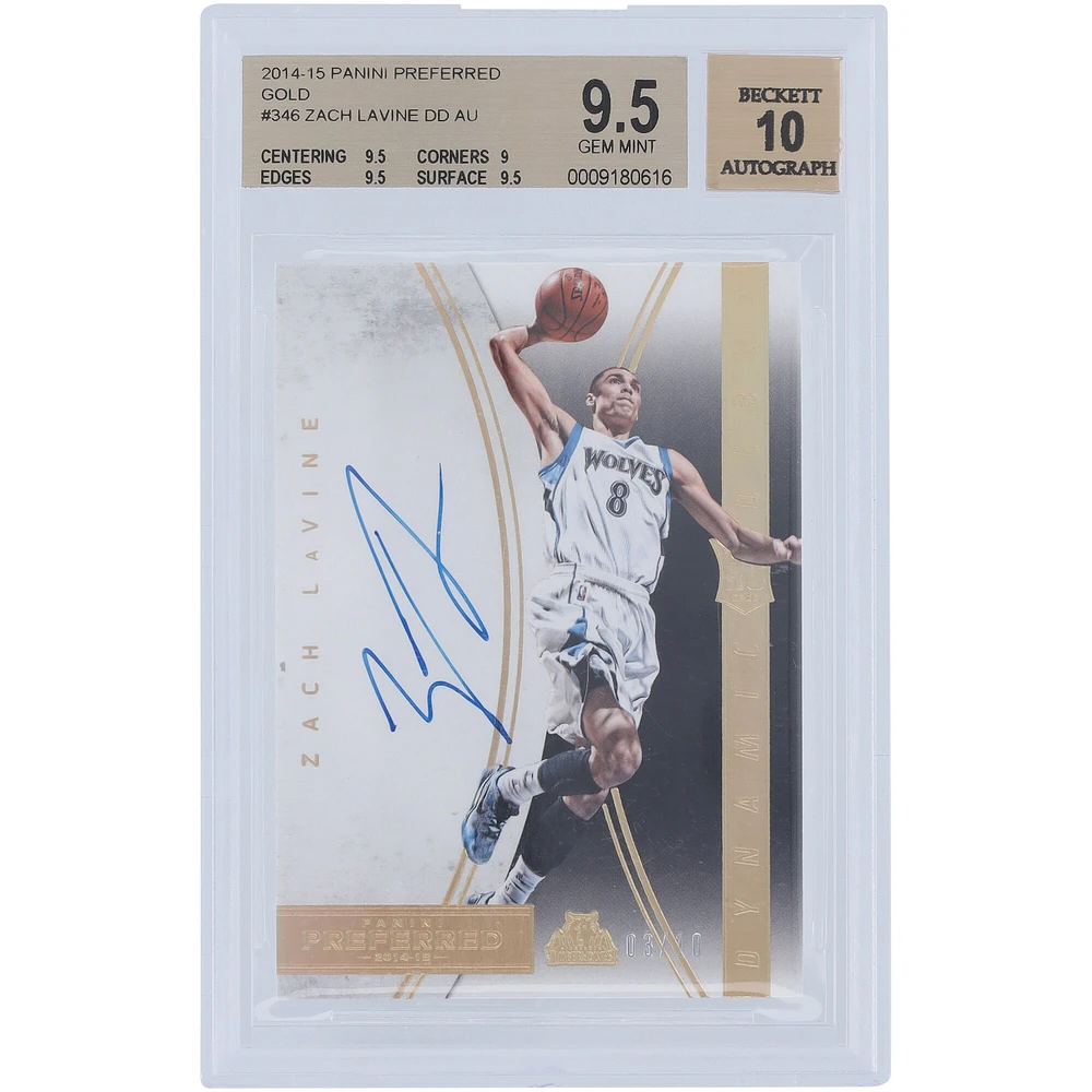 Zach LaVine Minnesota Timberwolves Autographed 2014-15 Panini Preferred Gold #346 #3/10 BGS Authenticated 9.5/10 Rookie Card 