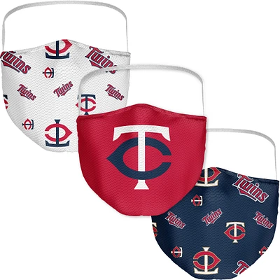 Adulte Fanatics Minnesota Twins Couvre-visage avec logo intégral, paquet de 3