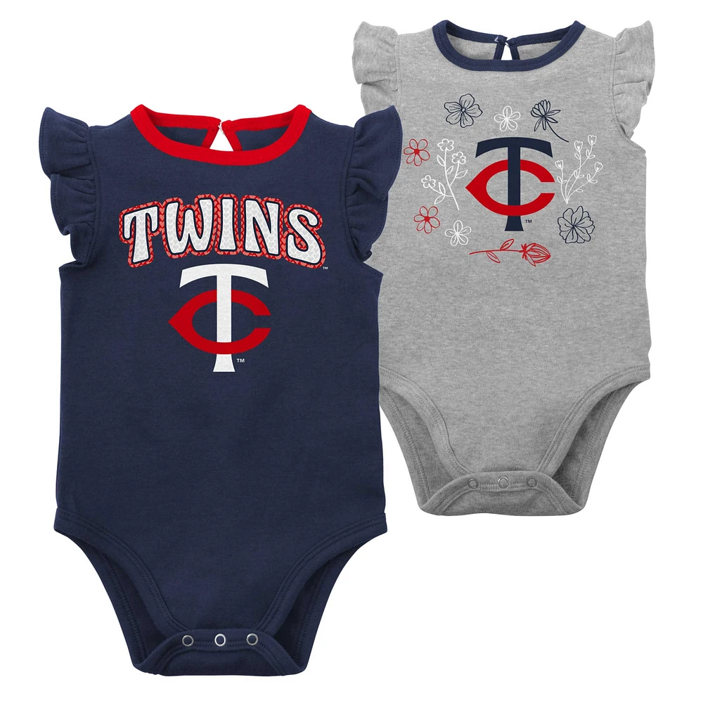 Girls Newborn & Infant Navy/Heather Gray Minnesota Twins Little Fan Two-Pack Bodysuit Set