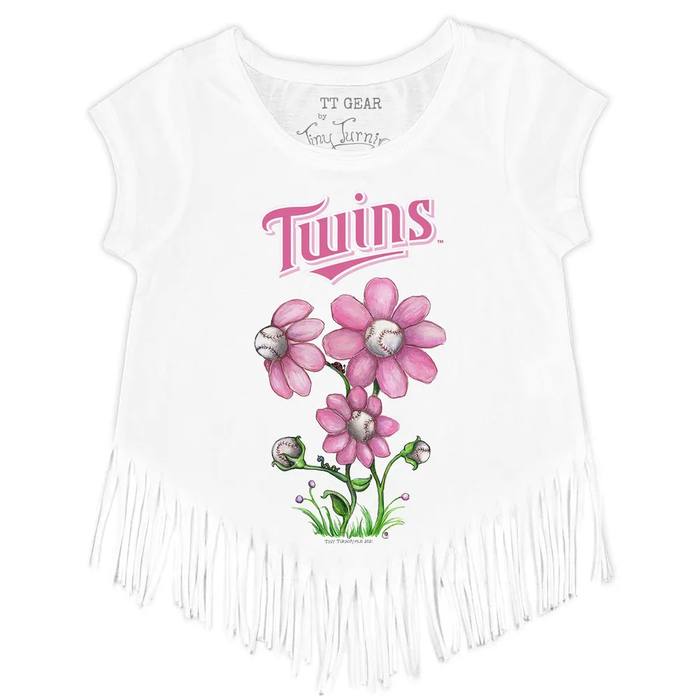 Minnesota Twins Tiny Turnip Girls Toddler Girl Teddy Fringe T-Shirt - White