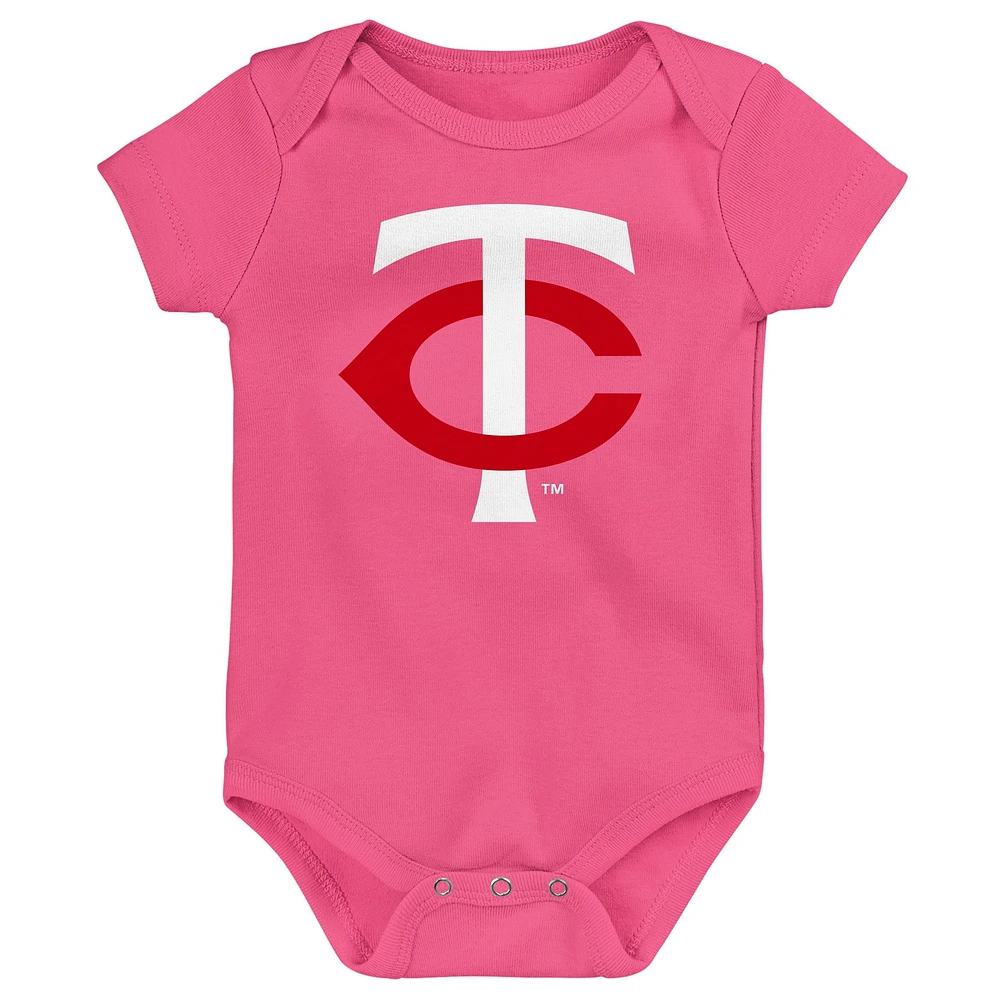 Ensemble de 3 bodys pour bébé Minnesota Twins Baseball bleu marine/rouge/rose