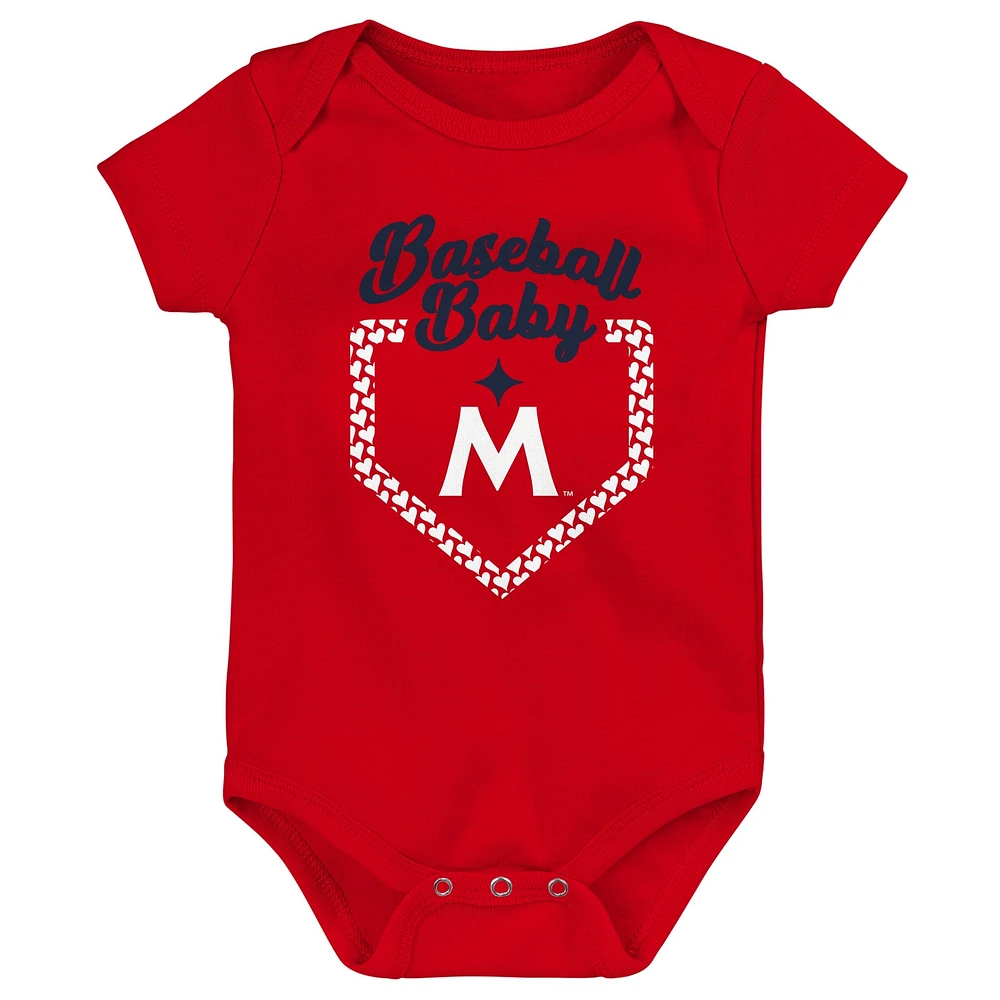 Ensemble de 3 bodys pour bébé Minnesota Twins Baseball bleu marine/rouge/rose