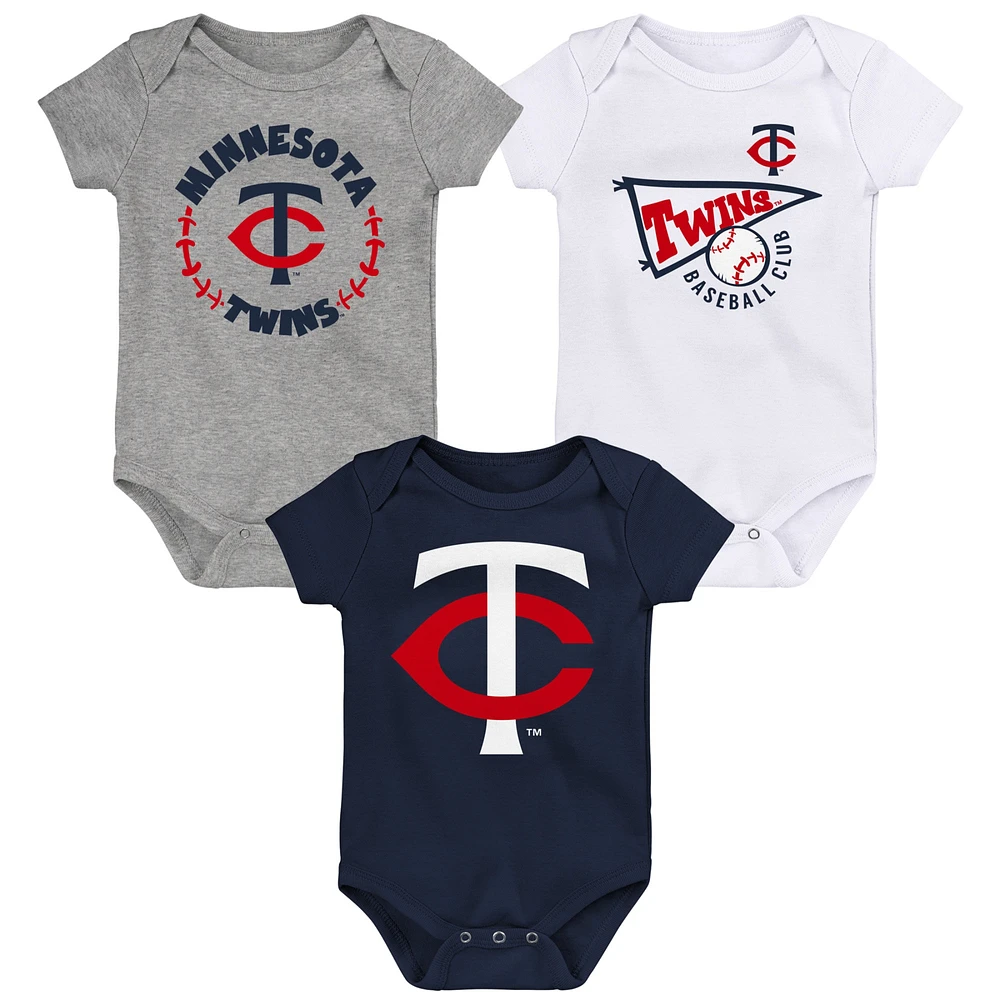 Infant Navy/White/Heather Gray Minnesota Twins Biggest Little Fan 3-Pack Bodysuit Set