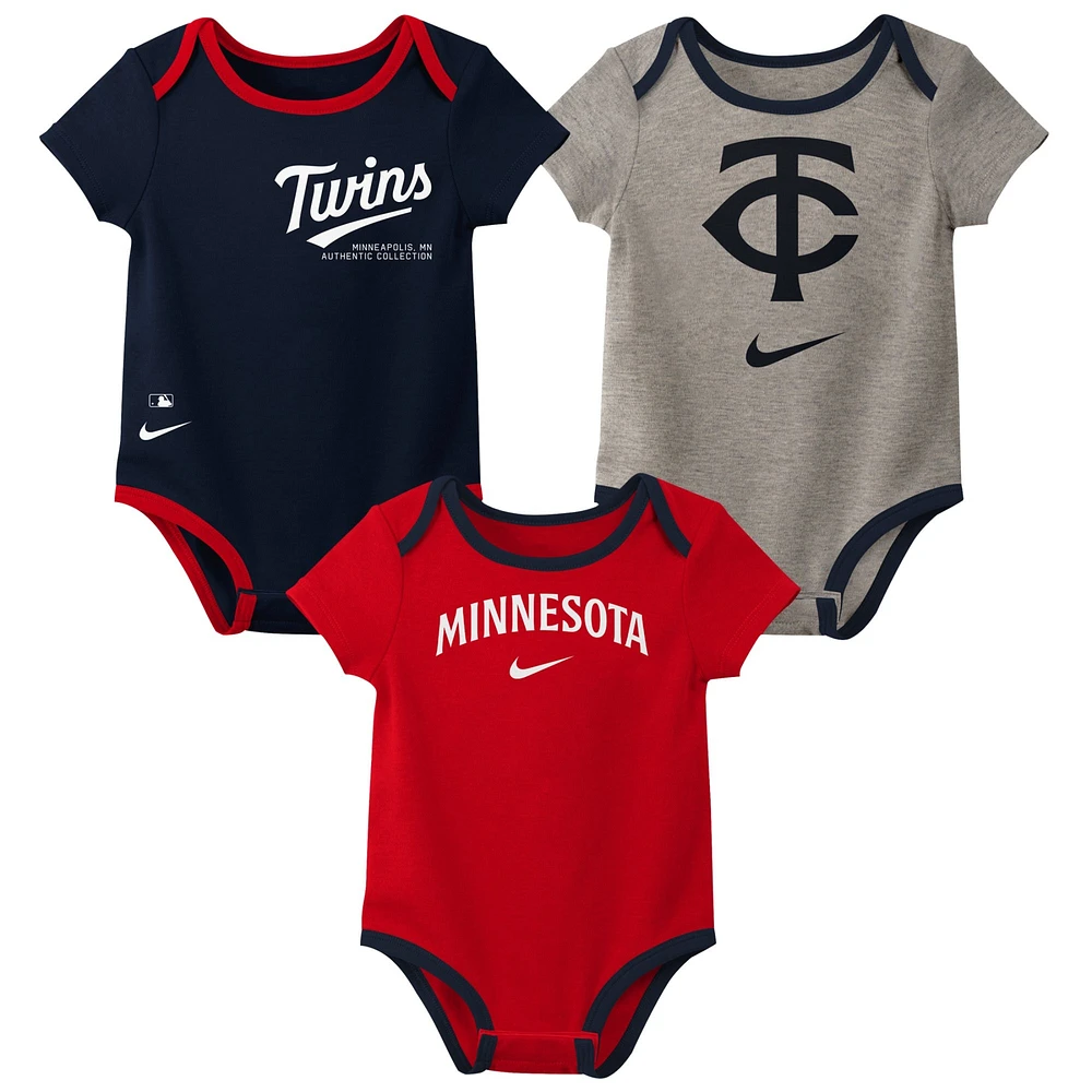 Ensemble de trois bodys Nike Minnesota Twins Authentic Collection pour bébé