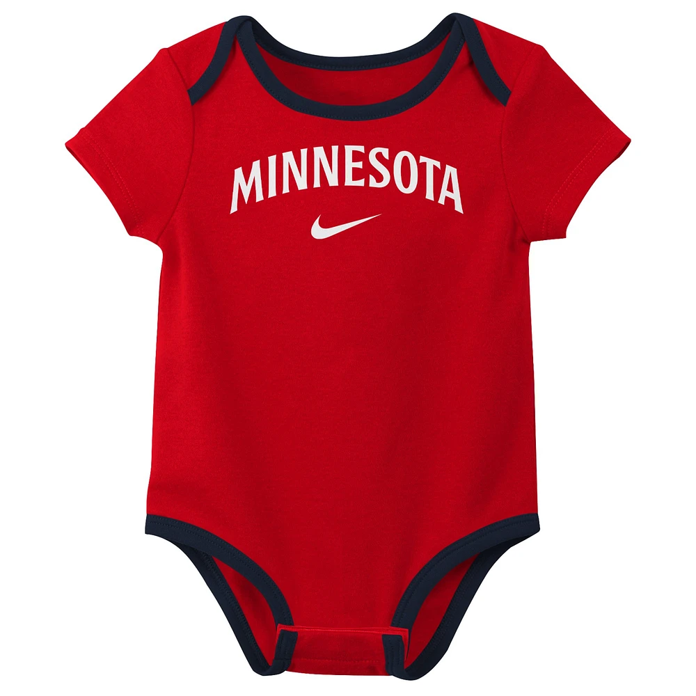 Ensemble de trois bodys Nike Minnesota Twins Authentic Collection pour bébé