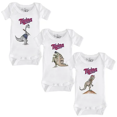 Minnesota Twins Tiny Turnip Infant 3-Piece Dinosaur Bodysuit Set - White