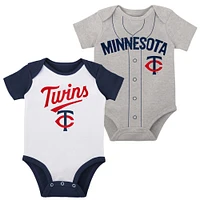 Ensemble de deux bodys Little Slugger blanc/gris chiné Minnesota Twins pour bébé