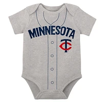 Ensemble de deux bodys Little Slugger blanc/gris chiné Minnesota Twins pour bébé