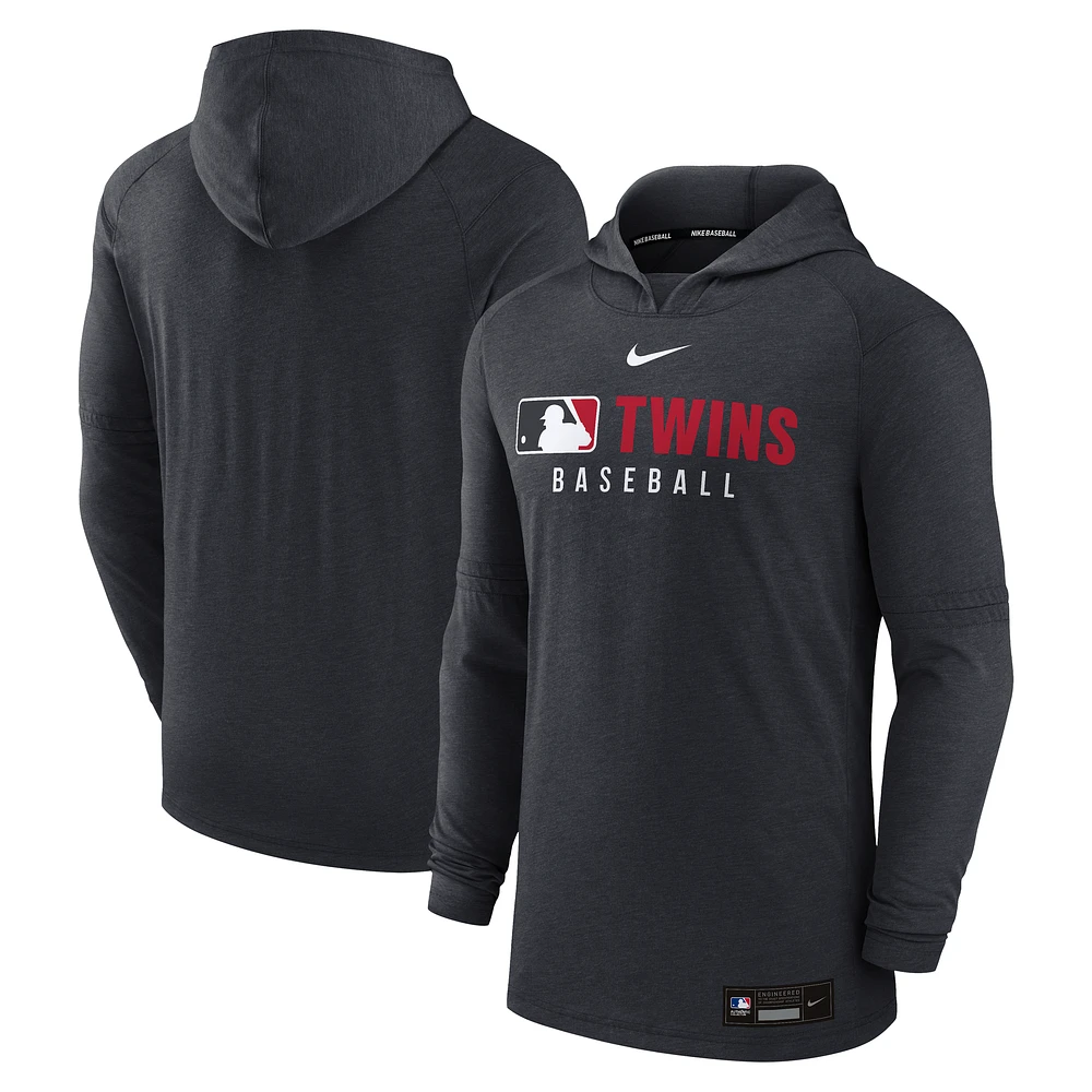 Sweat à capuche Nike pour homme, collection Authentic Tri-Blend Performance, noir chiné, Minnesota Twins