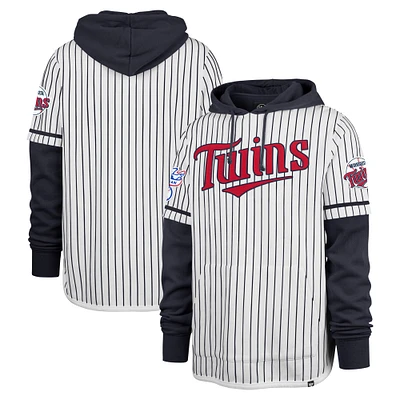 Sweat à capuche blanc double en-tête fines rayures '47 Minnesota Twins pour hommes