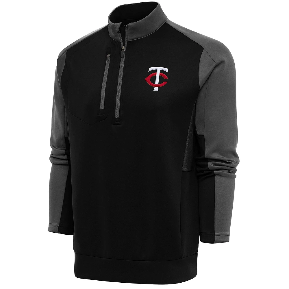 Men's Antigua Black/Charcoal Minnesota Twins Team Quarter-Zip Pullover Top
