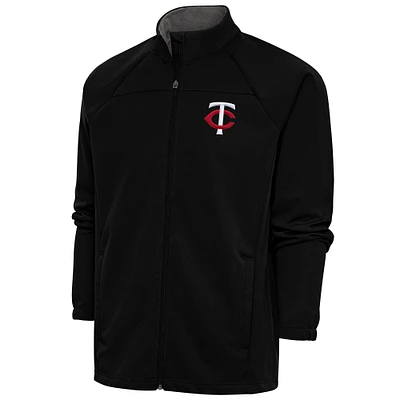 Men's Antigua  Black Minnesota Twins Links Full-Zip Golf Jacket
