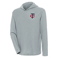 Men's Antigua  Gray Minnesota Twins Strong Hold Long Sleeve Henley Hoodie T-Shirt