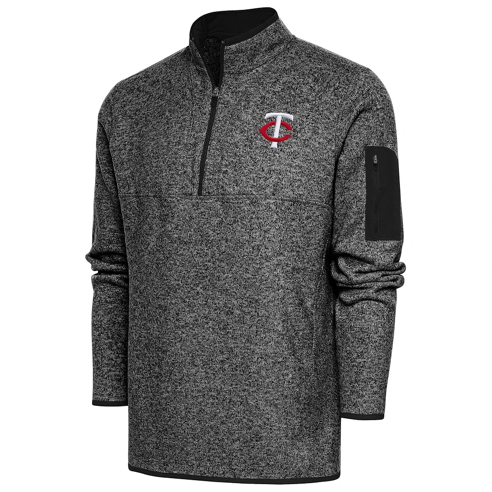 Men's Antigua Heather Black Minnesota Twins Big & Tall Fortune Quarter-Zip Pullover Jacket
