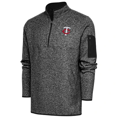 Men's Antigua  Heather Black Minnesota Twins Big & Tall Fortune Quarter-Zip Pullover Jacket