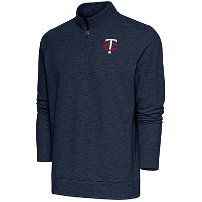 Men's Antigua  Heather Navy Minnesota Twins Gambit Quarter-Zip Pullover Top