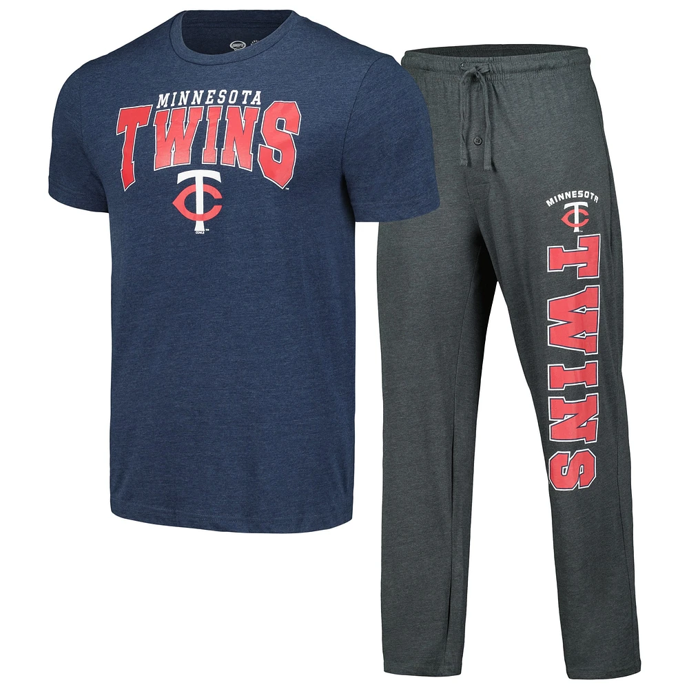 Ensemble de nuit pour hommes Concepts Sport Charcoal/Navy Minnesota Twins Meter T-shirt et pantalon