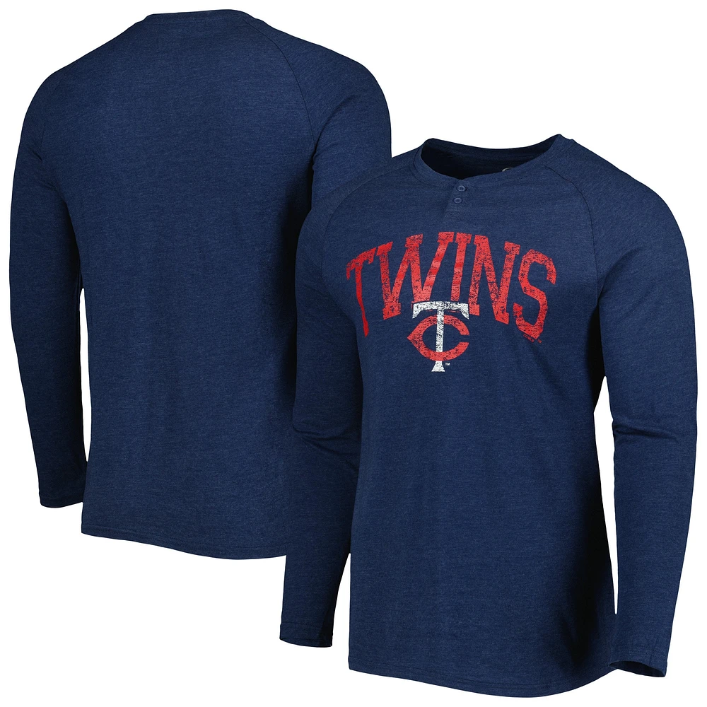 T-shirt Henley à manches longues raglan Inertia Minnesota Twins de Concepts Sport pour homme, bleu marine chiné