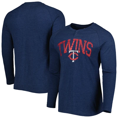 T-shirt Henley à manches longues raglan Inertia Minnesota Twins de Concepts Sport pour homme, bleu marine chiné