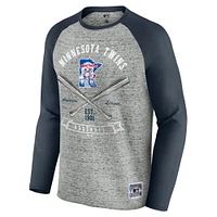 T-shirt de baseball à manches longues raglan bords bruts pour homme Darius Rucker Collection by Fanatics, gris chiné, des Twins du Minnesota
