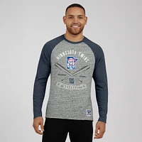 T-shirt de baseball à manches longues raglan bords bruts pour homme Darius Rucker Collection by Fanatics, gris chiné, des Twins du Minnesota