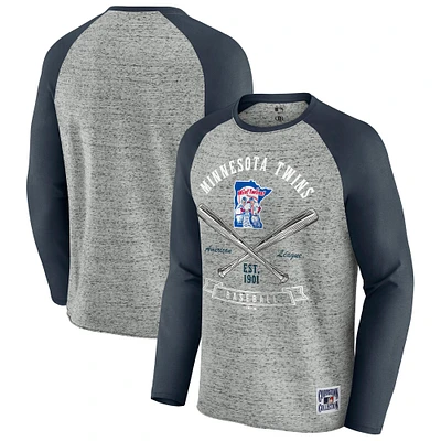 T-shirt de baseball à manches longues raglan bords bruts pour homme Darius Rucker Collection by Fanatics, gris chiné, des Twins du Minnesota
