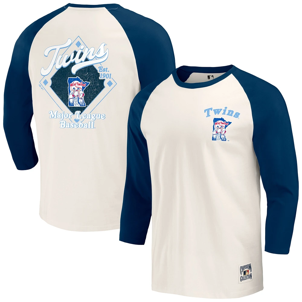 Collection Darius Rucker pour hommes par Fanatics T-shirt raglan à manches 3/4 bleu marine/blanc Minnesota Twins Cooperstown