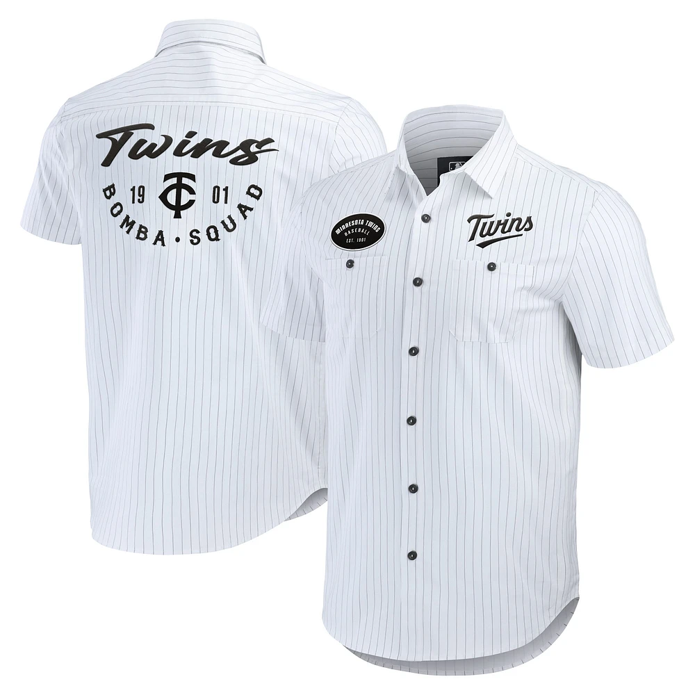 Collection Darius Rucker pour hommes par Fanatics Chemise boutonnée à manches courtes blanche Minnesota Twins Pin Stripe