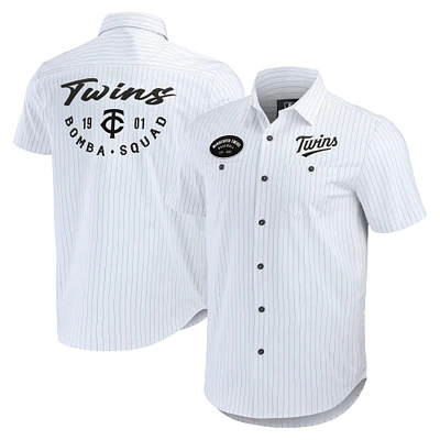 Men's Darius Rucker Collection by Fanatics White Minnesota Twins Pin Stripe Short Sleeve Button-Up Shirt