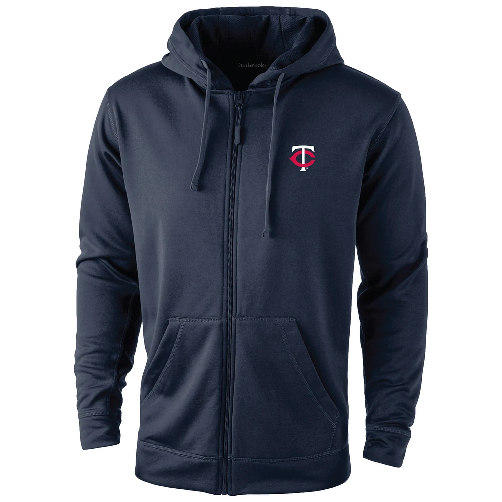 Sweat à capuche Dunbrooke bleu marine pour homme, entièrement zippé, motif Trophée des Twins du Minnesota