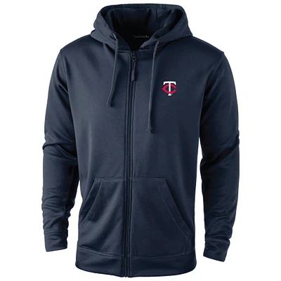 Sweat à capuche Dunbrooke bleu marine pour homme, entièrement zippé, motif Trophée des Twins du Minnesota
