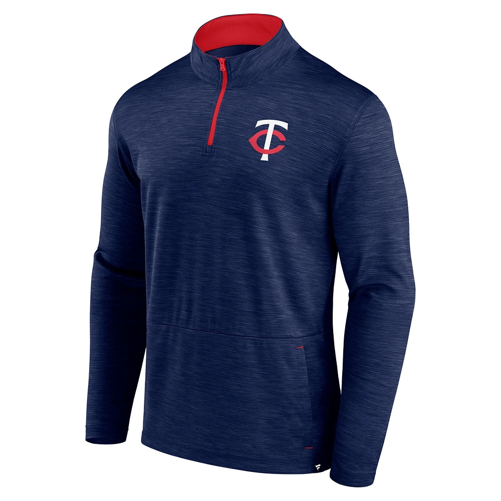 Pull zippé à quart de tour Fanatics Heather Navy Minnesota Twins Fundamentals pour homme