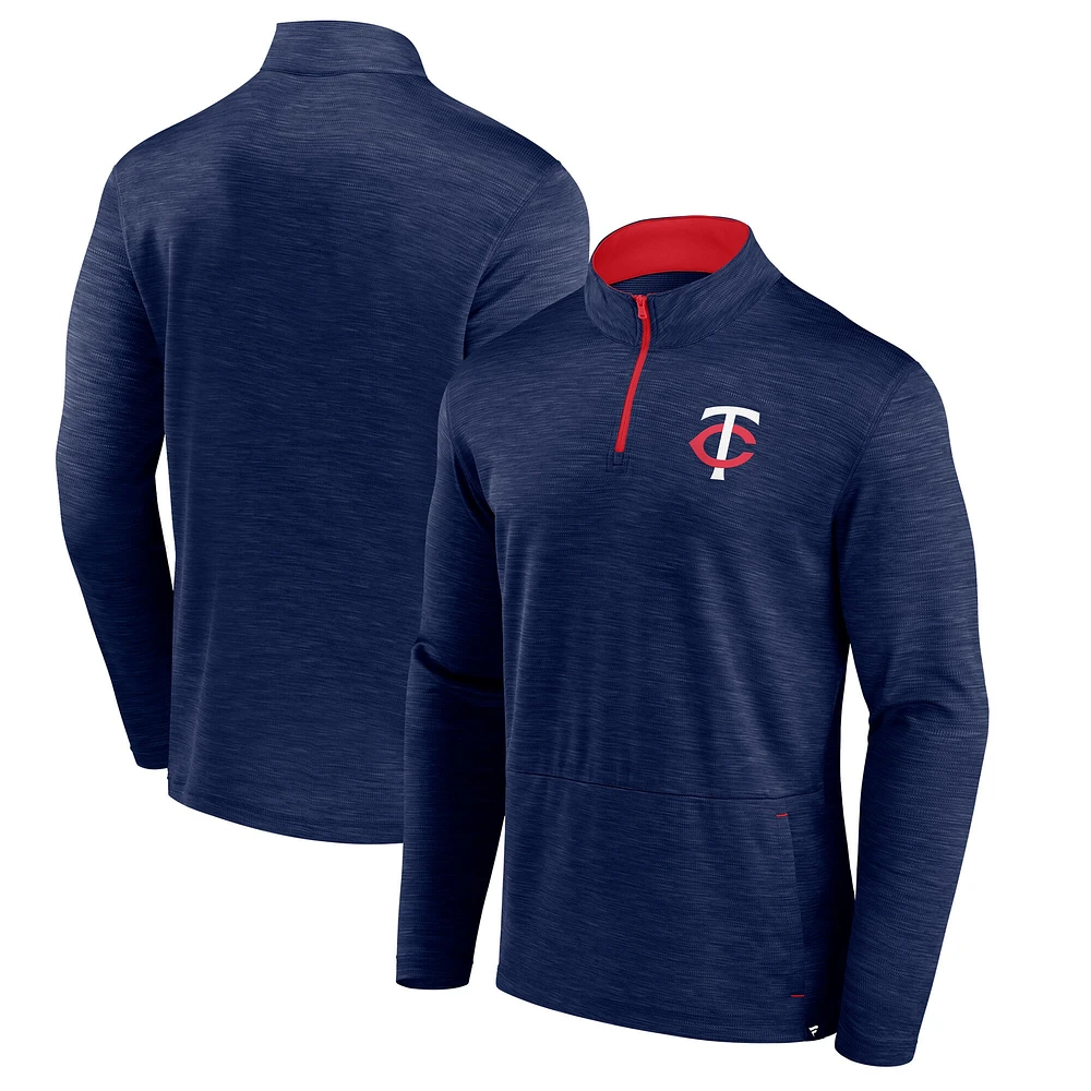 Pull zippé à quart de tour Fanatics Heather Navy Minnesota Twins Fundamentals pour homme