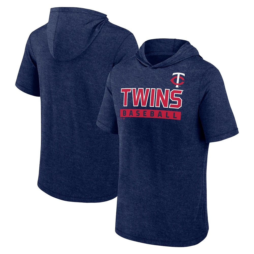 Sweat à capuche manches courtes Fanatics Heather Navy Minnesota Twins Push pour hommes