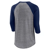 Fanatics pour hommes gris chiné/marine Minnesota Twins emblématique au-dessus de la chaleur mouchetée Raglan Henley T-shirt à manches 3/4