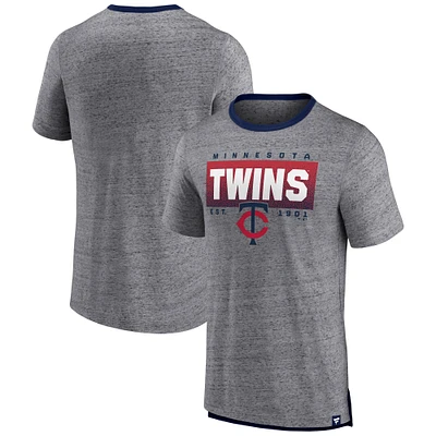 T-shirt à sonnerie mouchetée élément emblématique de l'équipe des Minnesota Twins Fanatics gris chiné pour hommes