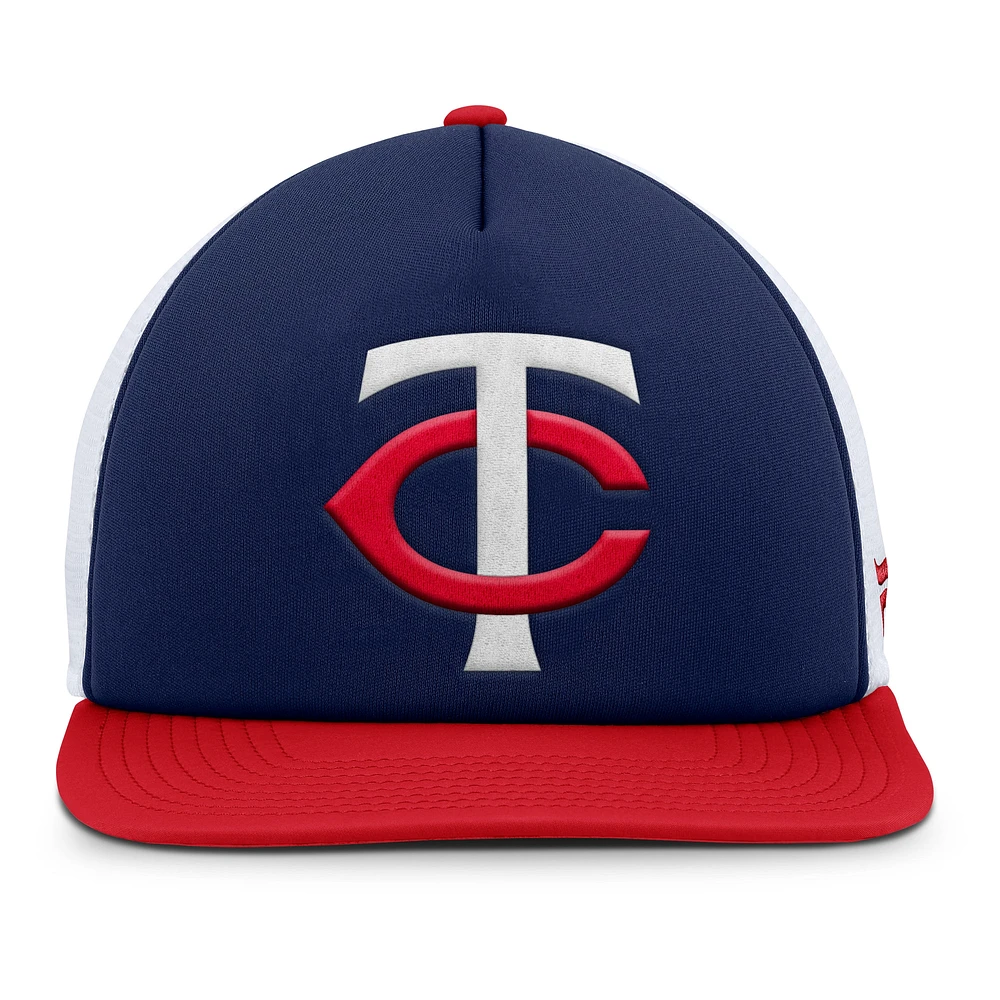 Casquette snapback en mousse fondamentale pour hommes Fanatics bleu marine/blanc Minnesota Twins