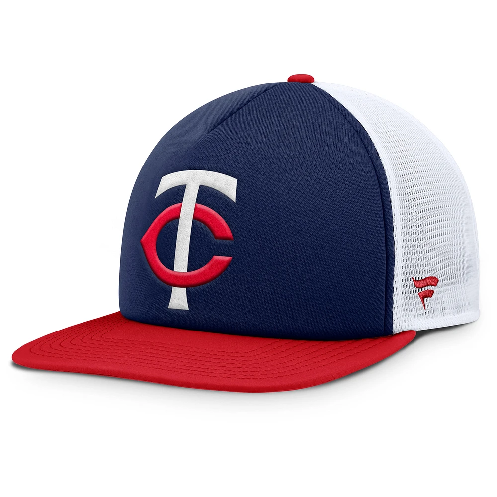 Casquette snapback en mousse fondamentale pour hommes Fanatics bleu marine/blanc Minnesota Twins