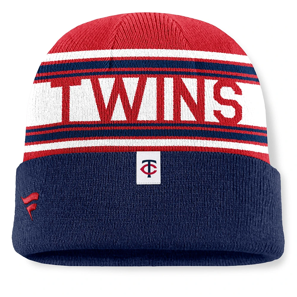 Bonnet en tricot à revers à rayures bleu marine pour homme des Twins du Minnesota