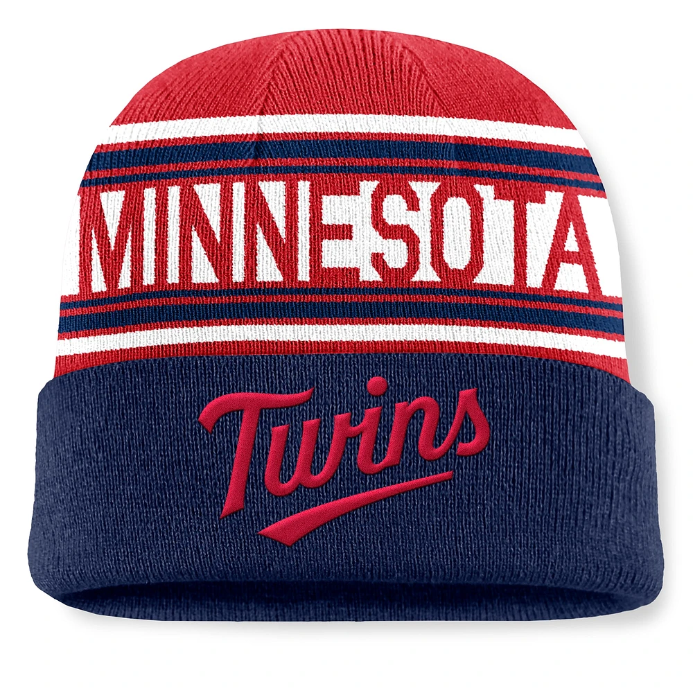 Bonnet en tricot à revers à rayures bleu marine pour homme des Twins du Minnesota