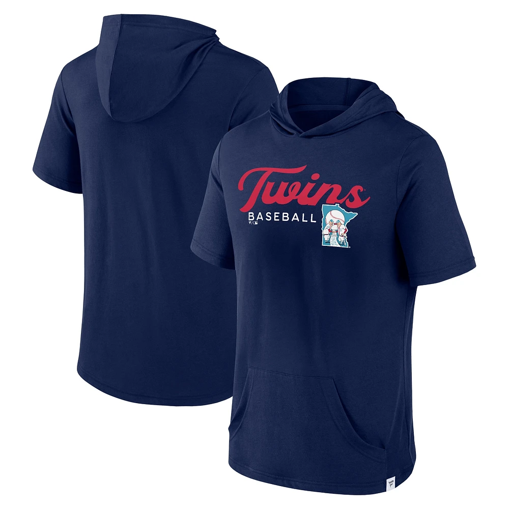 Sweat à capuche manches courtes pour hommes Fanatics Navy Minnesota Twins Offensive Strategy