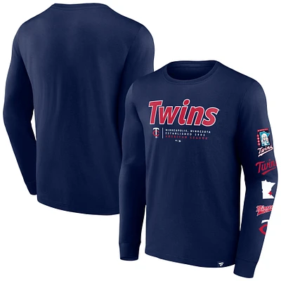 T-shirt à manches longues Fanatics Navy Minnesota Twins Strike the Goal pour hommes