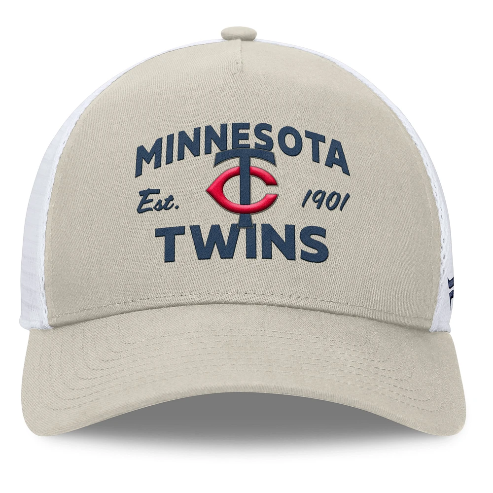 Casquette réglable de camionneur A-Frame Fanatics Stone Minnesota Twins pour hommes