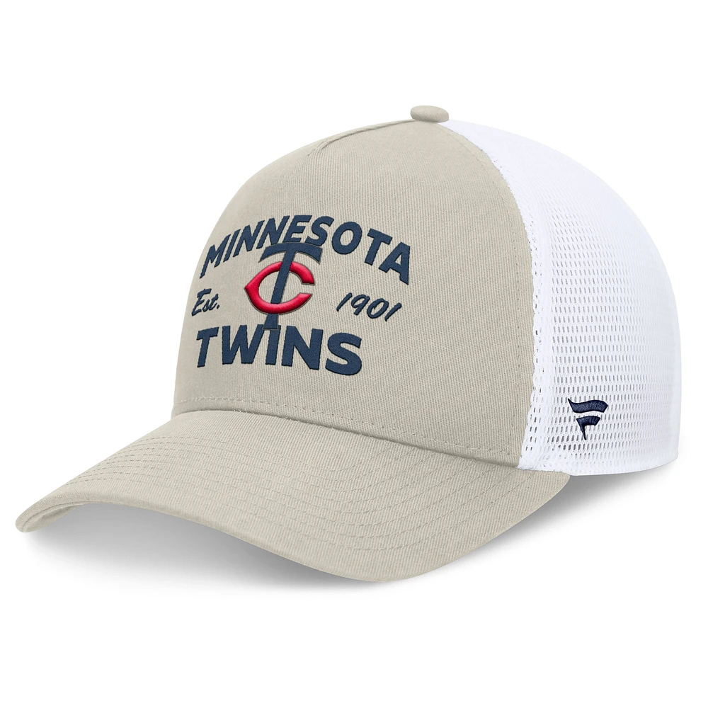 Casquette réglable de camionneur A-Frame Fanatics Stone Minnesota Twins pour hommes