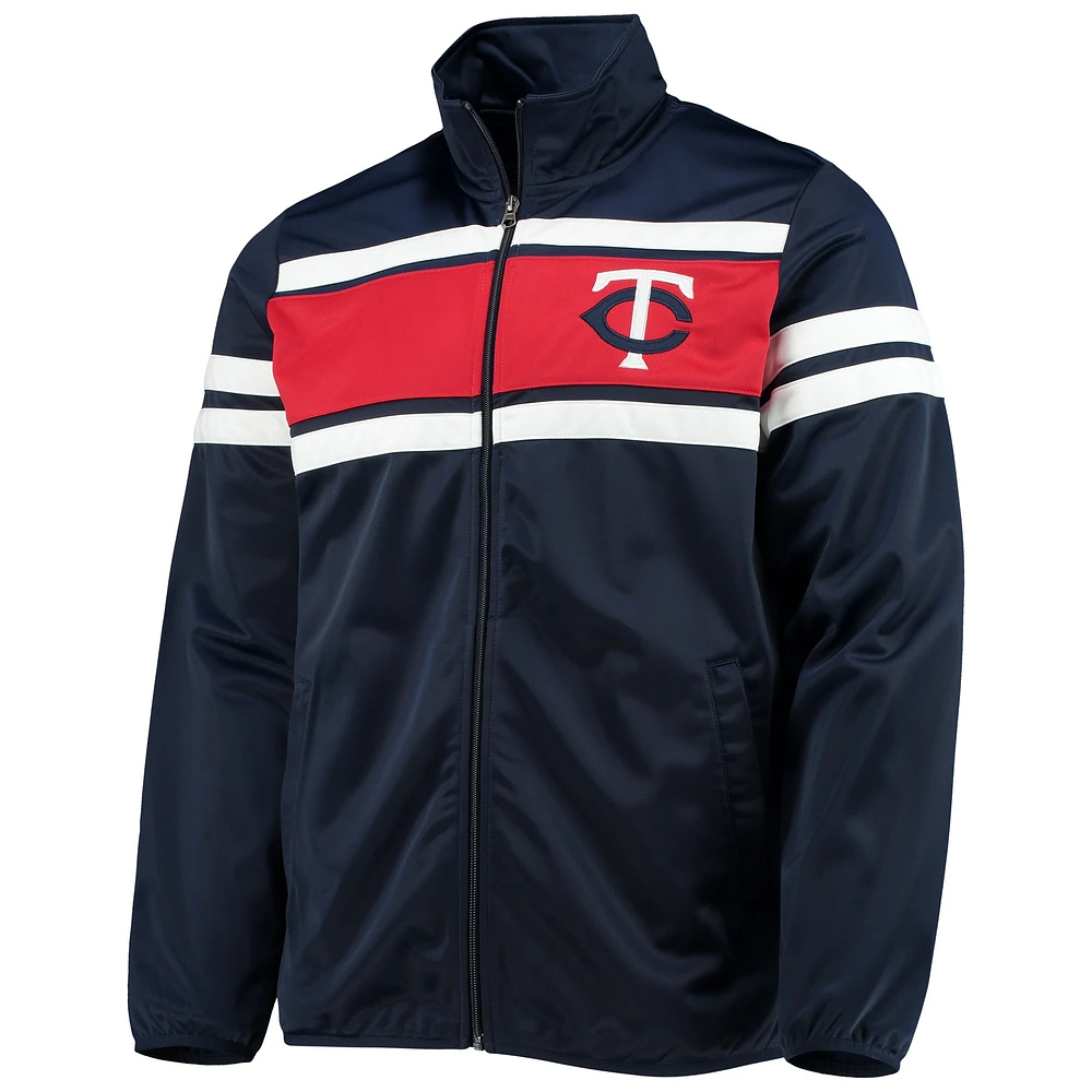 Veste de survêtement entièrement zippée Minnesota Twins Power Pitcher G-III Sports by Carl Banks pour homme, bleu marine/rouge