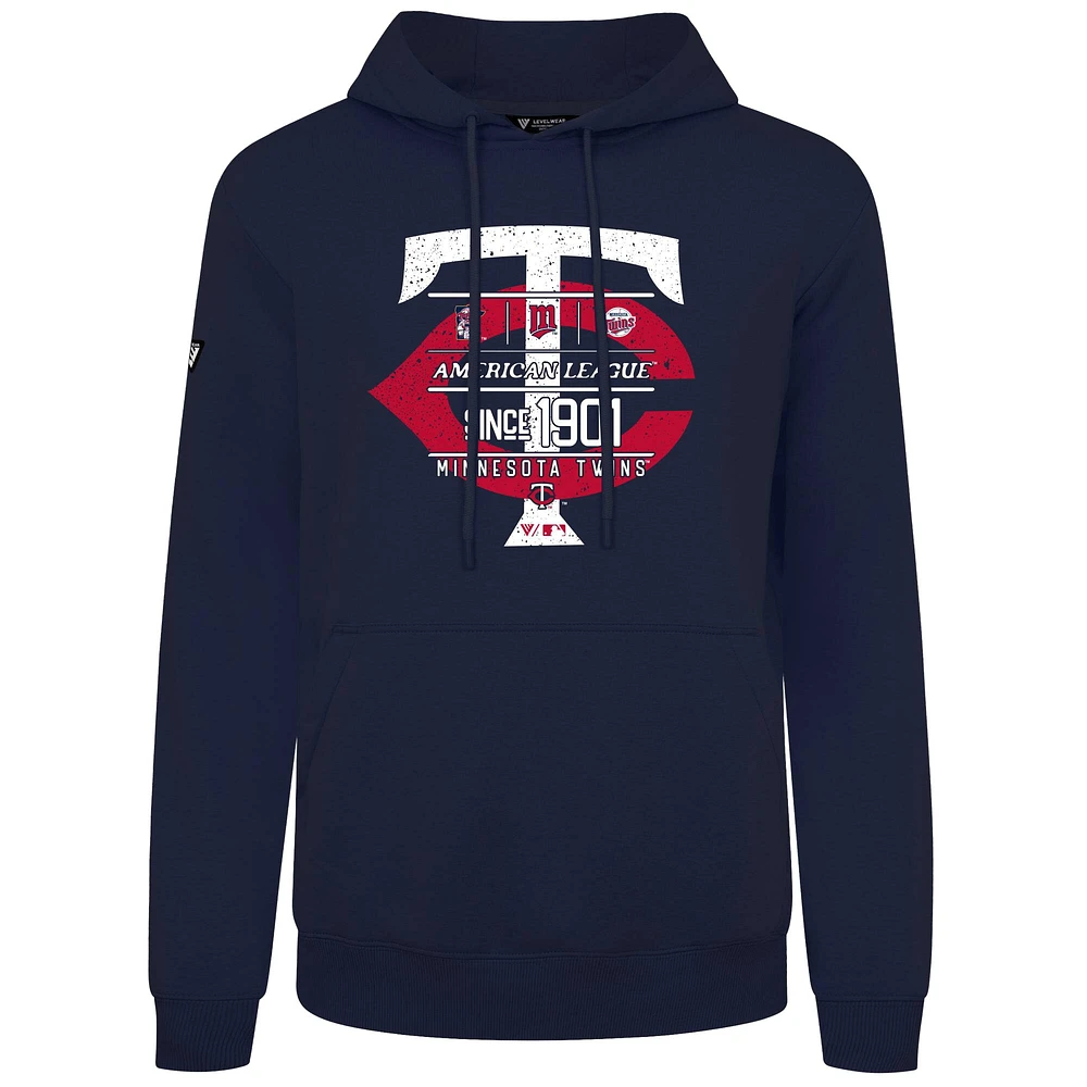 Sweat à capuche bleu marine pour homme Levelwear des Twins du Minnesota, collection Cooperstown, motif Podium Acumen vieilli