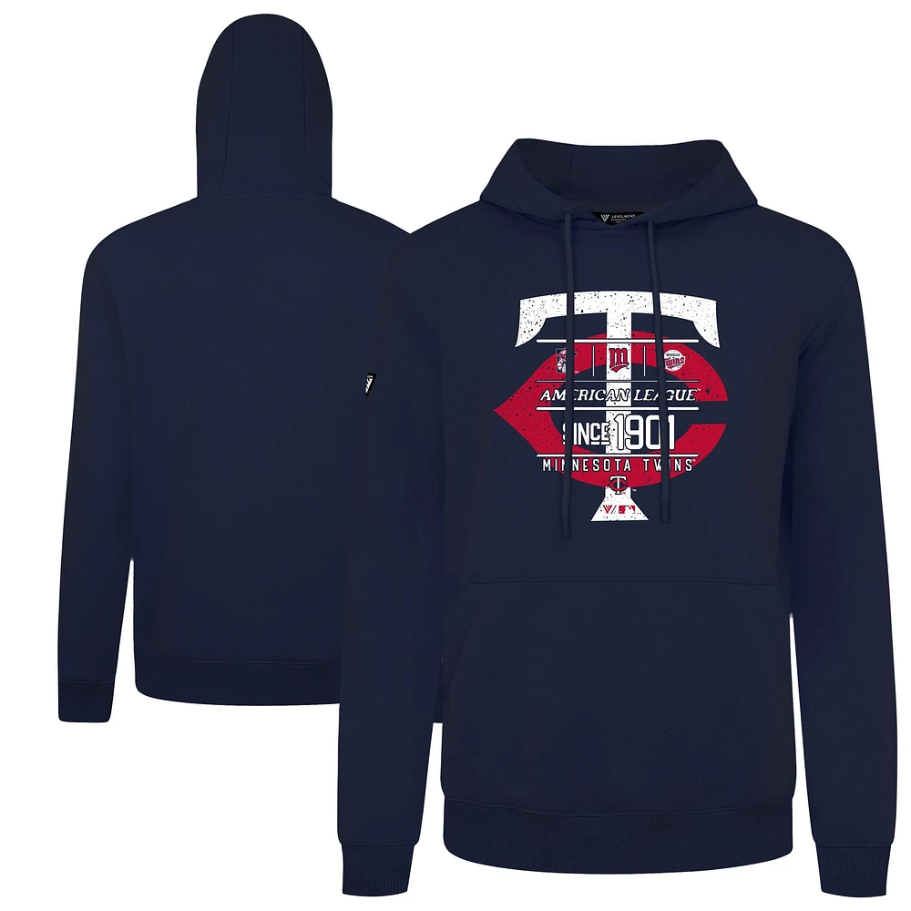 Sweat à capuche bleu marine pour homme Levelwear des Twins du Minnesota, collection Cooperstown, motif Podium Acumen vieilli